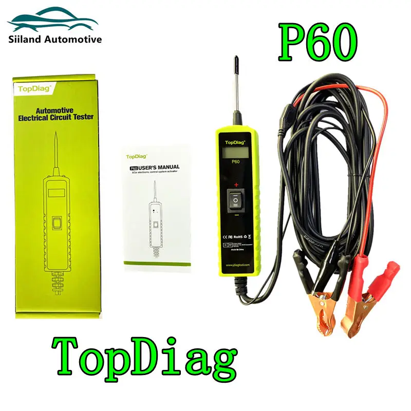 

TopDiag P60 Автомобильный электрический тестер 6-30 В постоянного тока Зонд питания Короткий тестер с фонариком Тест непрерывности обнаружения диода