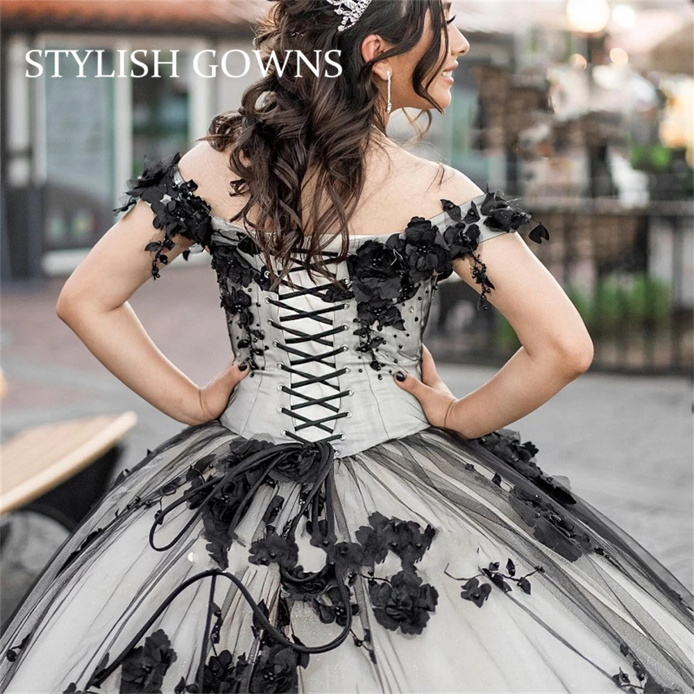 

Black Elegant Quinceanera Dress Ball Gown Birthday Prom Gowns Lack Up Princess Sweet 15 16 Dresses Vestidos De Quinceañera