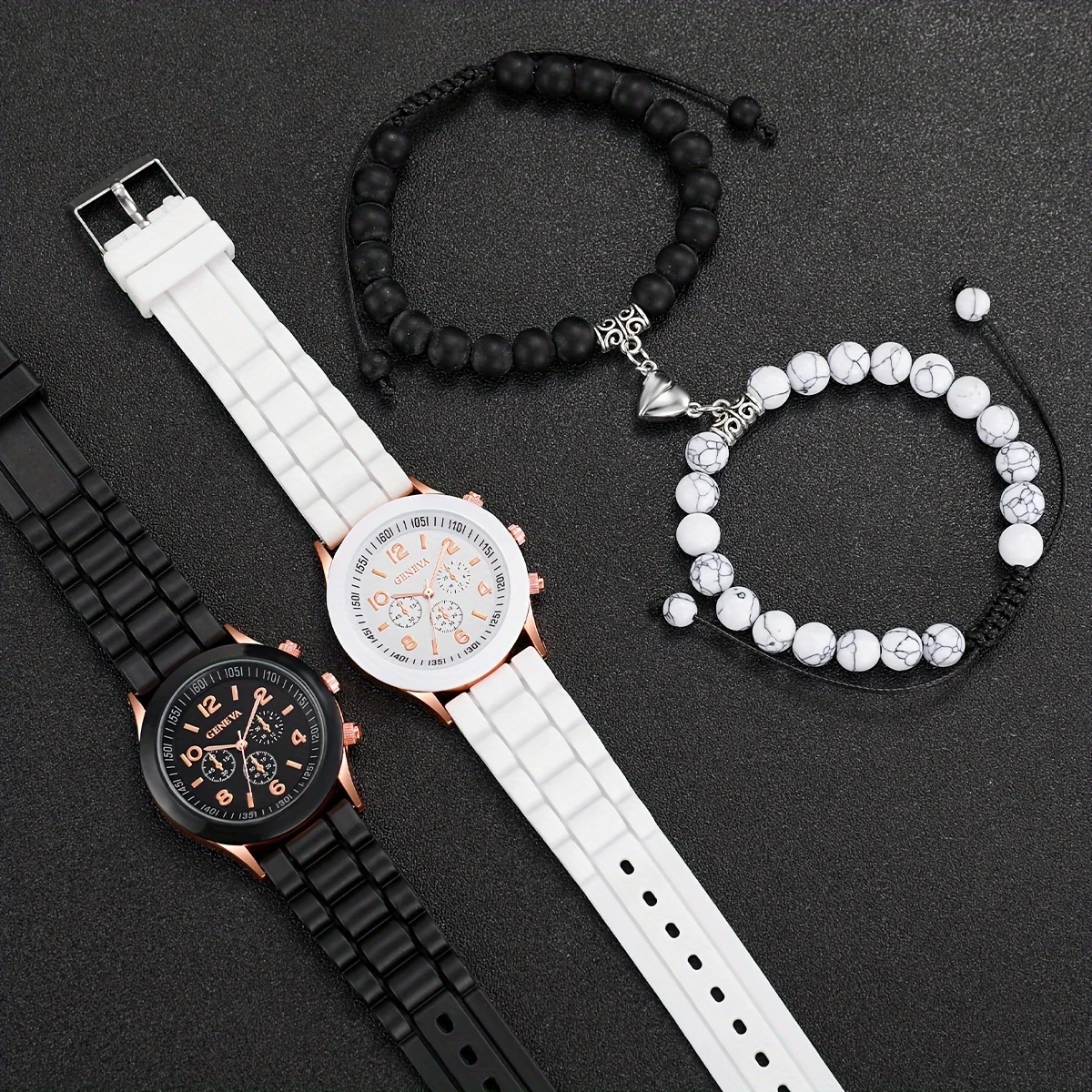 Reloj de pulsera de cuarzo con cinta de silicona de lujo, conjunto minimalista de moda, reloj de pulsera informal de negocios plateado, 4 piezas