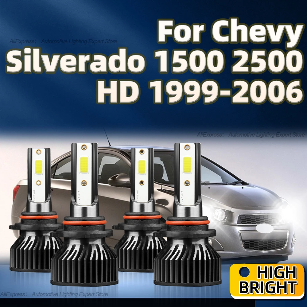 

4Pcs Headlight Bulb Car 150W 6000K 9005 9006 LED Lamp For Chevy Silverado 1500 2500 HD 1999 2000 2001 2002 2003 2004 2005 2006
