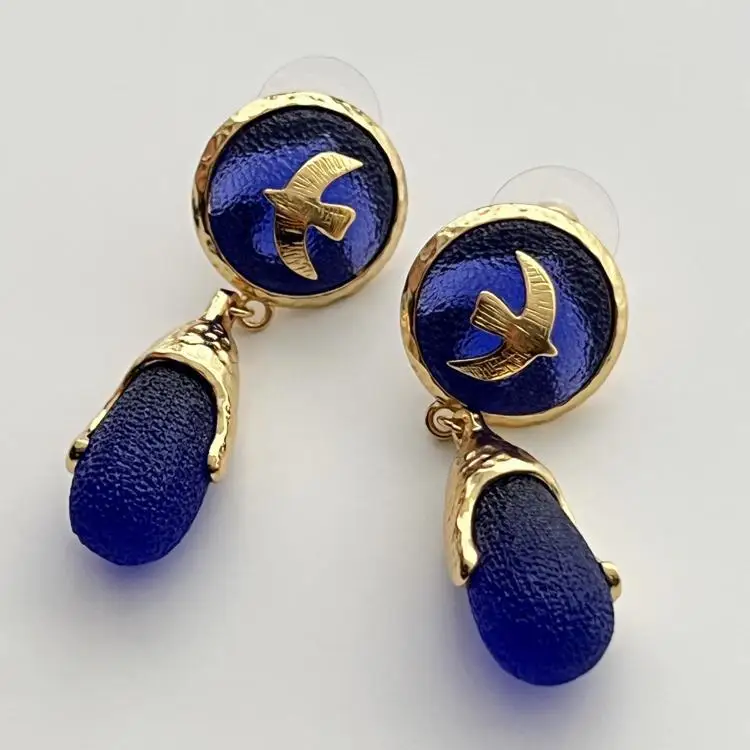 

Swallow Blue Translucent French Medieval Earrings