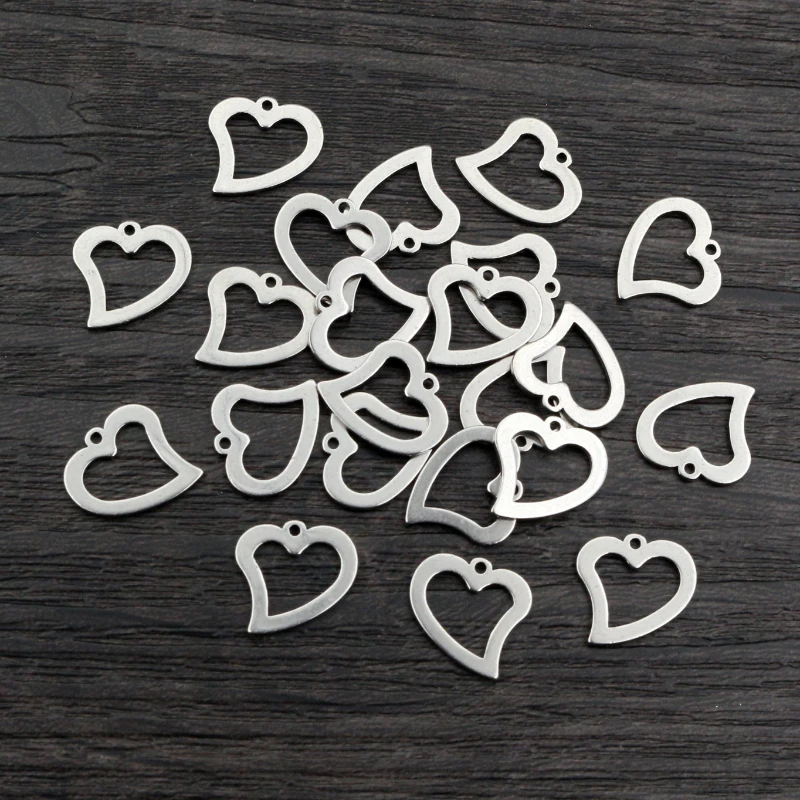 30pcs 12x12mm No Fade 316 Stainless Steel Hollow Heart Charms Pendant for DIY Necklace Bracelet Craft Jewelry Making Findings