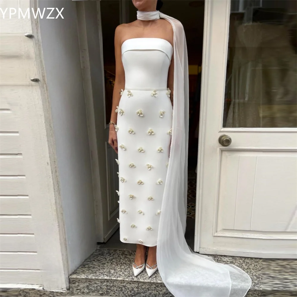 

Customized YPMWZX Strapless Column Floor length Skirts Sleeveless Bead Ribbon Bespoke Occasion Dresses