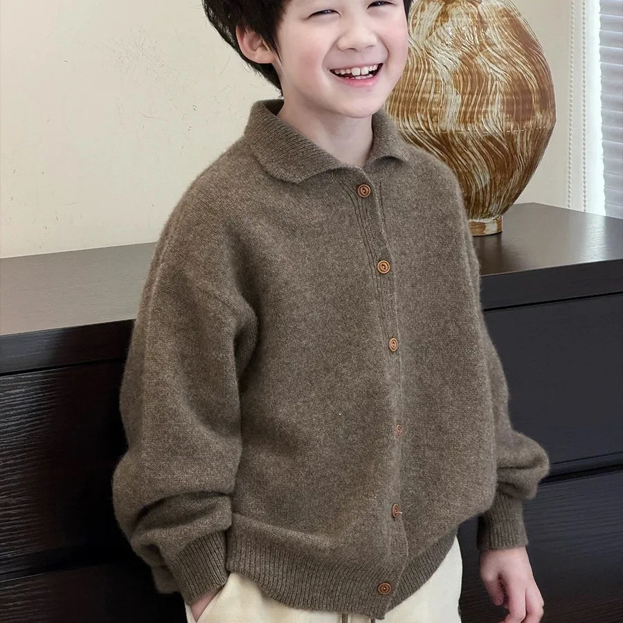 Boys Vintage Sweater Fall Winter New Kids Lapel Collar Knitted Cardigan Wool Coat Children Fashion Outerwear