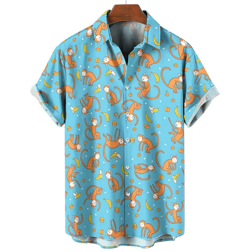 قمصان رجالية عادية أنيمي القرد الجرافيك قمصان للرجال المتضخم تيز Kawaii قصيرة الأكمام أعلى Harajuku الشارع الشهير ملابس رجالي