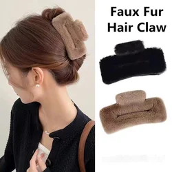 Winter Faux Fur Hair Claw 12cm Large Elegant Hairpins Plush Hair Clip Barrette Square Headwear For Women Girls Hair Accessories