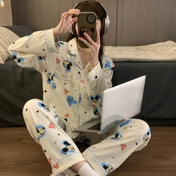 Cartoon Disney Mickey Mouse autumn new pajamas pajamas set casual long-sleeved trousers cute loose cardigan women's loungewear