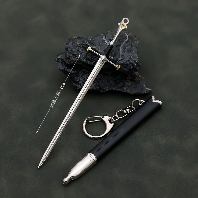 12cm Aragorn Narthil Sword Keychains LOTR Anduril Medieval Weapon Metal Katana Samurai Sword Keychain Ornaments Gifts Toys Boys