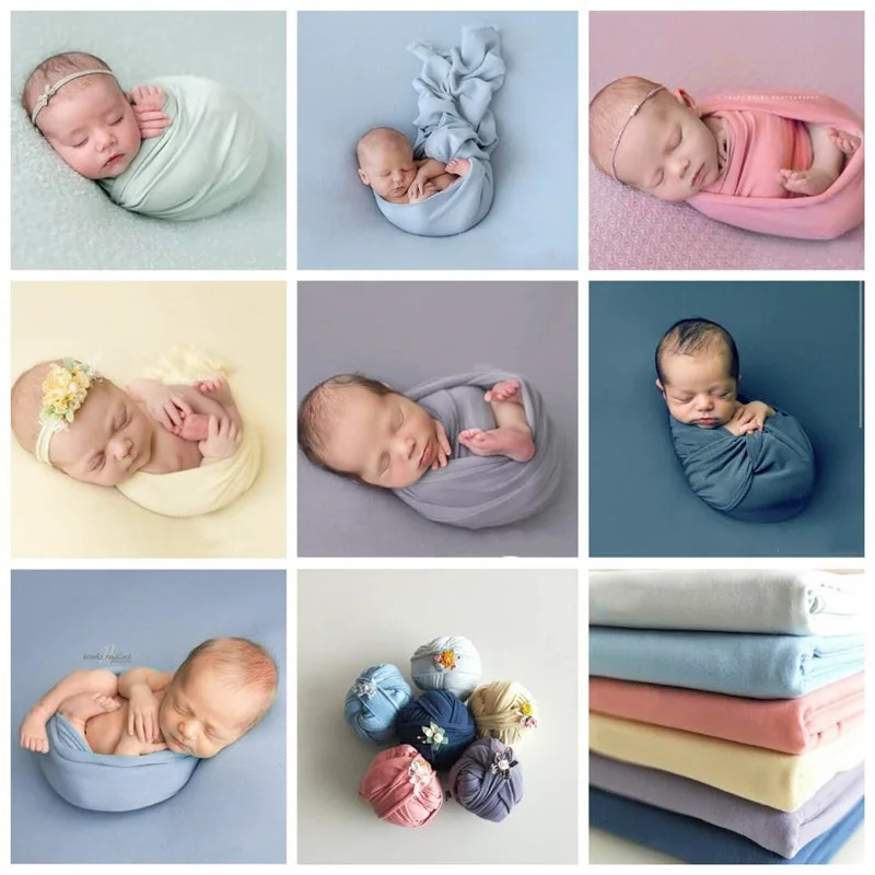 Bebe Wrapped  Baby Photography Blankets Wrapped In Cloth Swaddling With Headwear Newborn Photography Props Background Blankets