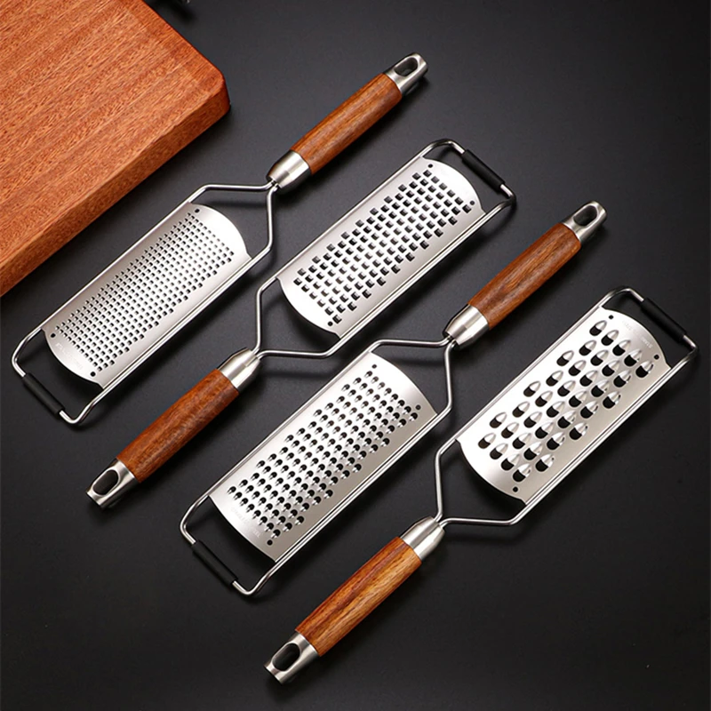 

304 Stainless Steel Handheld Cheese Grater Wooden Handle Potato Cucumber Carrot Peeler Vegetable Slicer Garlic Press