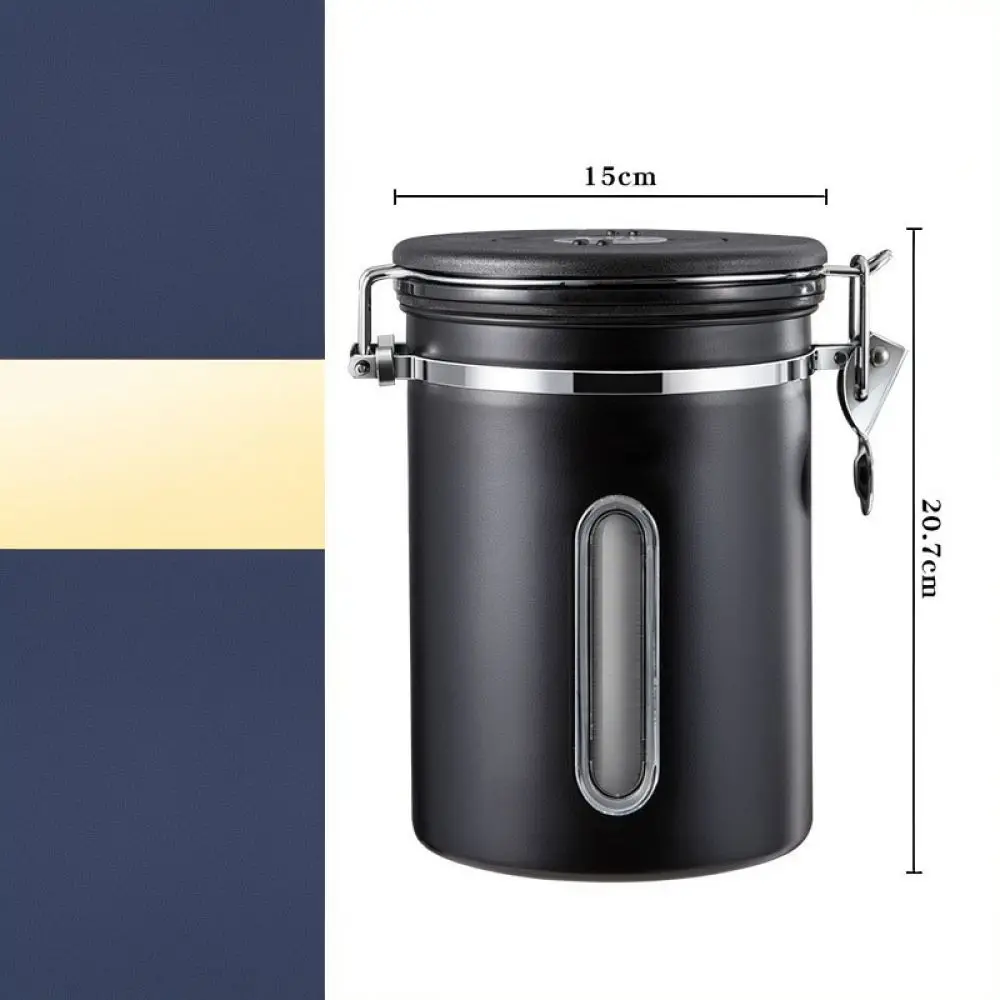 Airtight Coffee Bean Container Stainless Steel Canister With One Way Valve Window For Organized Kitchen Coffee Bar