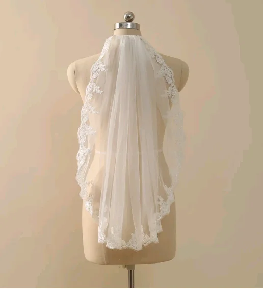 MES-Voile de mariée court avec dentelle, voile de mariée avec une couche de couleur ivoire, longueur du coude, longueur des hanches, voile doux