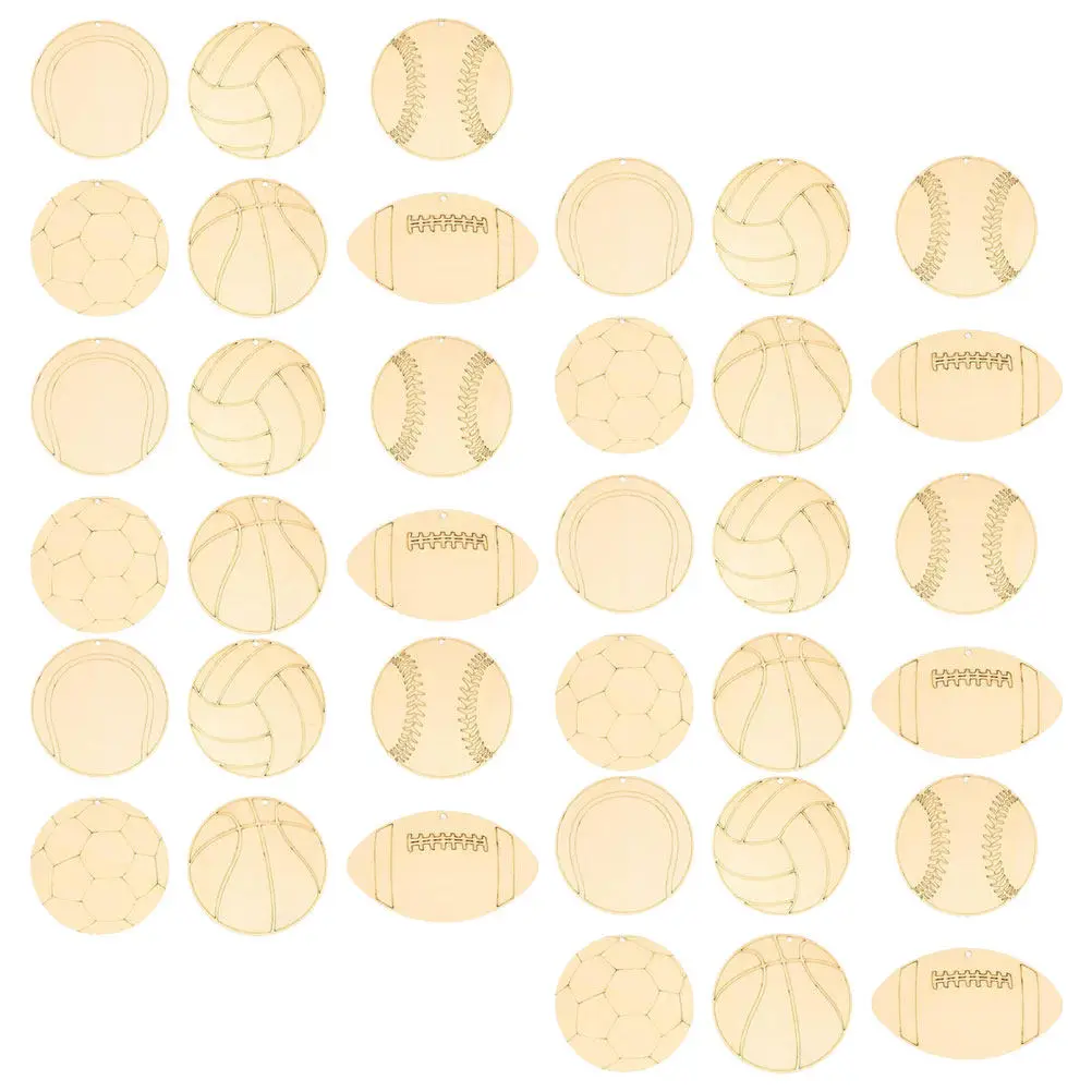 

42 шт. деревянных заготовок в форме спортивных мячей, неокрашенные, гладкие, для творчества, росписи, раскрашивания, гравировки, декора стен, дверей, деревьев