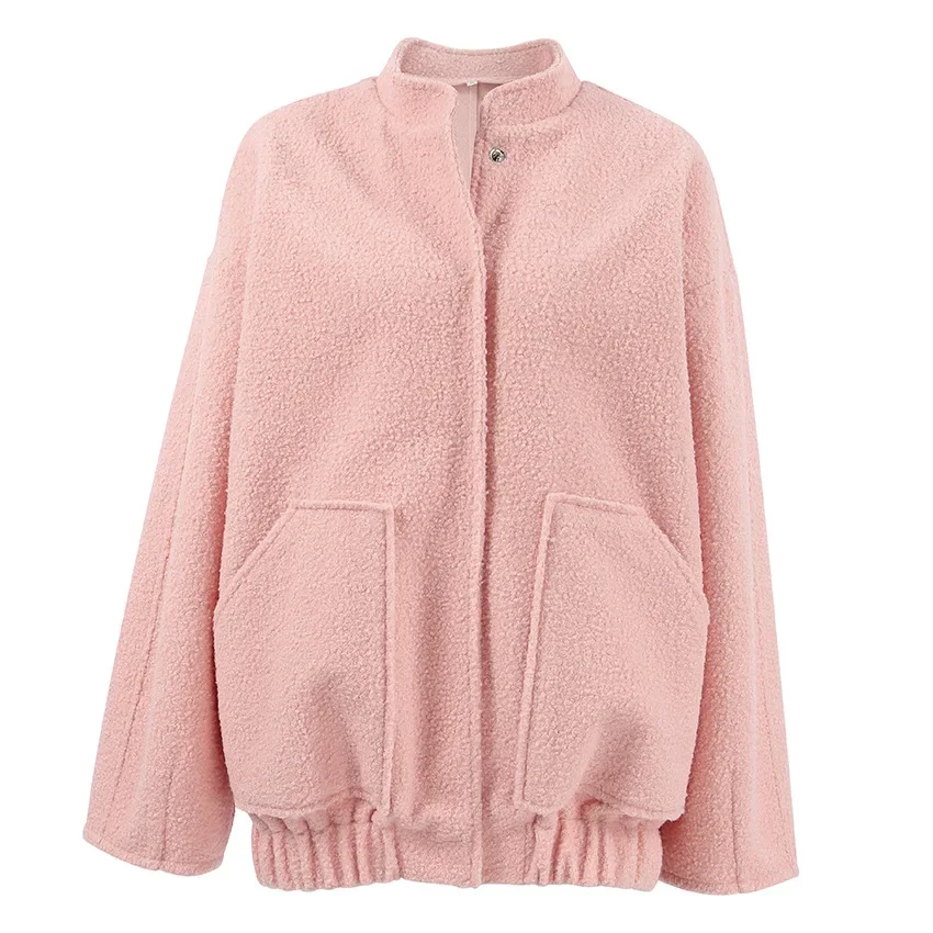 Veste Rose Simple et Personnalisée à Col Montant pour Femme, Haut à Manches sulf, Nouvelle Collection Automne Hiver 2024