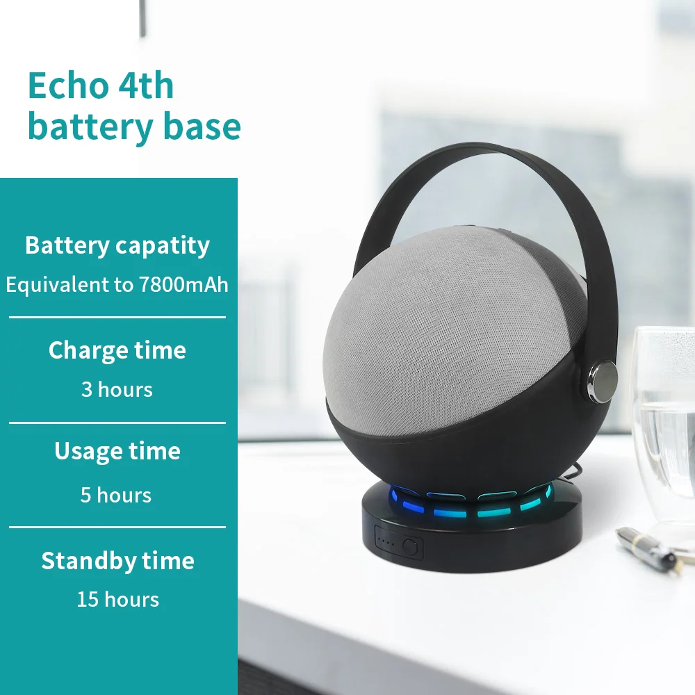 Battery Base for Echo 4th Portable Rechargeable 7800mAh Docking Station With Protective Silicone Cover Echo 4th Battery Base