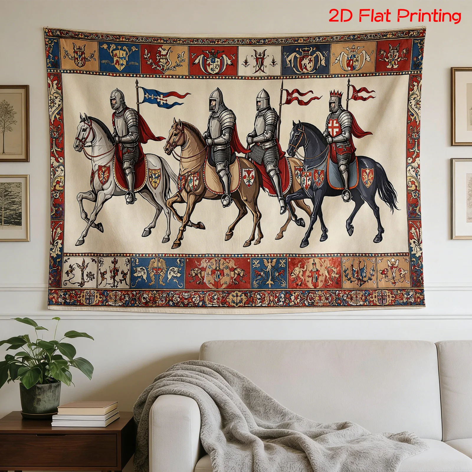 Large Medieval Knights Tapestry Wall Art Printing Renaissance European Royalty History Home Decor Tapestry Canvas