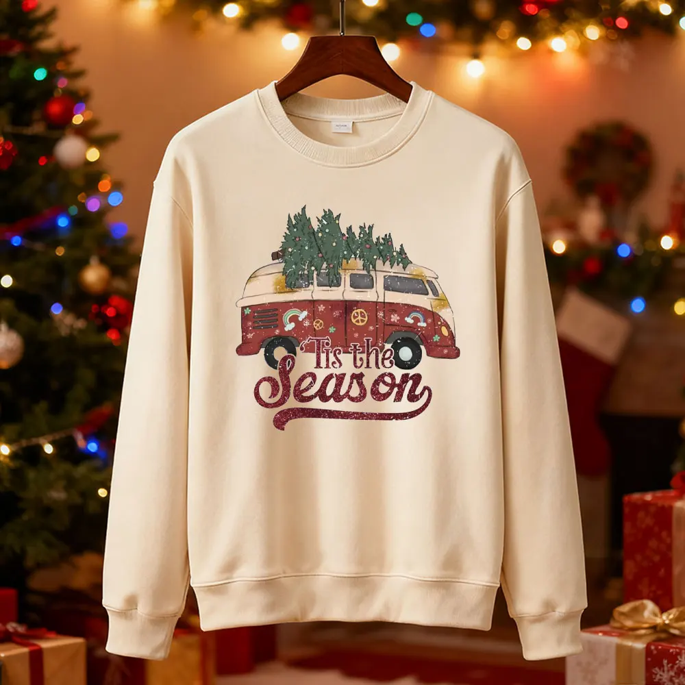 

Рождественская толстовка с капюшоном Tis The Season в стиле ретро в стиле хиппи Ван, весенне-осенний пуловер, новые толстовки и кофты Y2k, одежда Christma