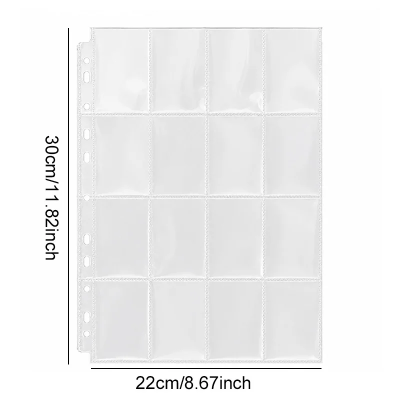 10Pcs 16-Pocket Clear Card Sleeve Pages 30x22cm Binder Insert Sheets Transparent PP Protective Holders for Trading Cards TMZ
