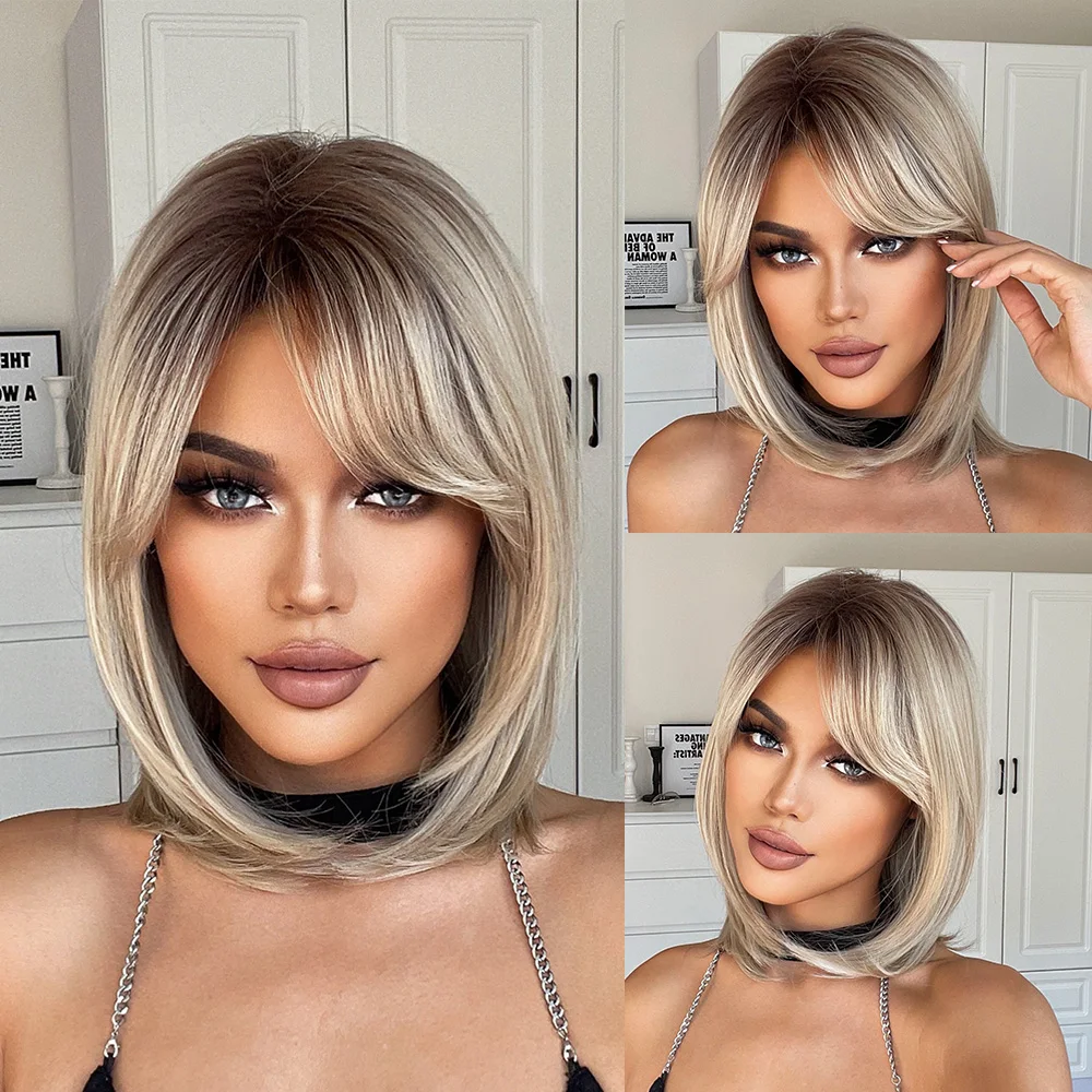 Women's Natural Black Short Straight Wolf Tail Wig with Bangs