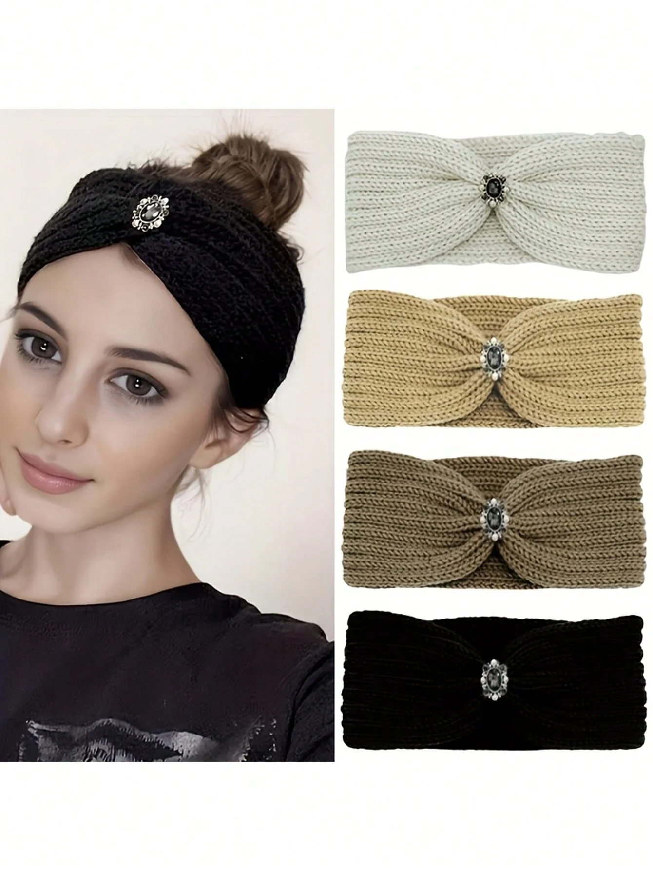 

Women Solid Color Twisted Headbands Knitted Hair Accessories For Fall Winter Outfits