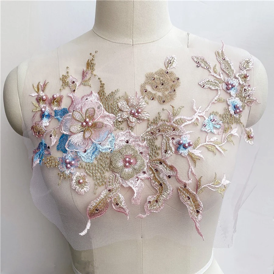 3D-gestickte Aufnäher zum Aufnähen für Kleidung, Blumen-Spitzen-Aufnäher, Hochzeit, Party, Kleid, Brautkleid, Stoffapplikationen, DIY-Reparatur – Detail 1