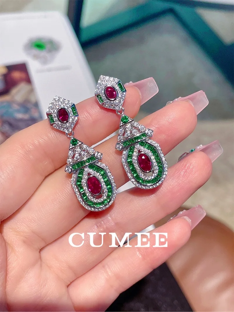 CUMEE Vintage Drop Earrings Fashion Style Cultivated Synthetic Ruby Women\'s Earrings. Silver Plated Gold