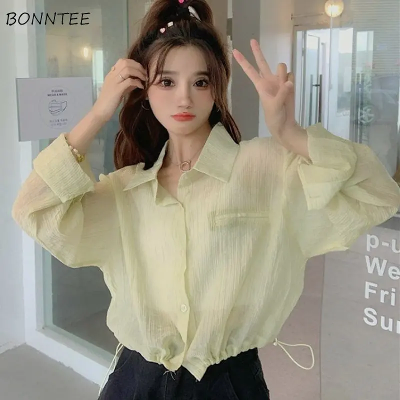 

Sun Protection Shirts Women Solid Loose Breathable Summer Long Sleeve Streetwear Popular Students Thin Basics Ulzzang Daily New