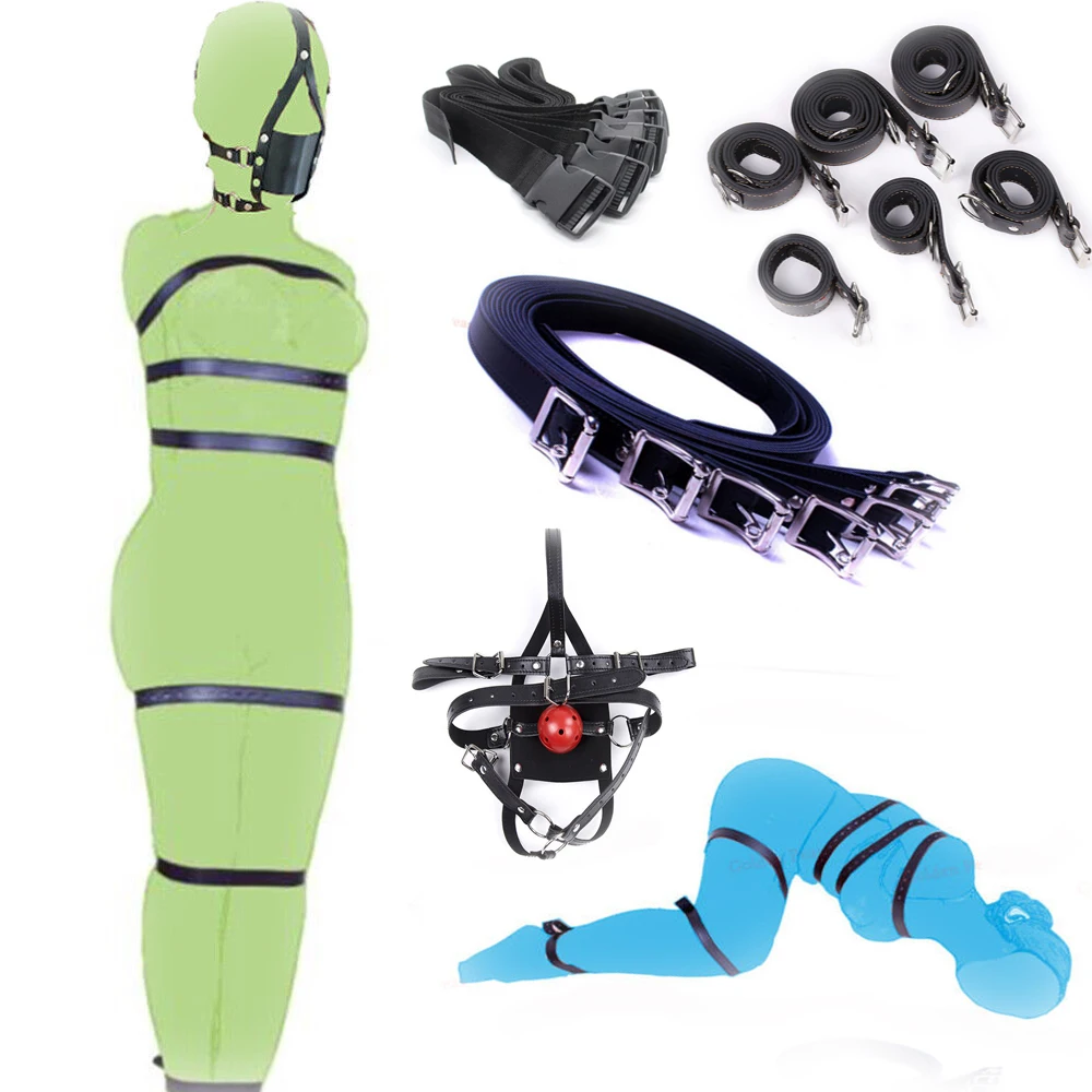 7pcs/6pcs Bundle Restraint Straps Belt Rope PU Leather/Nylon Body Harness Sexual Mask Mouth Ball Gag BDSM Slave Sex Toys