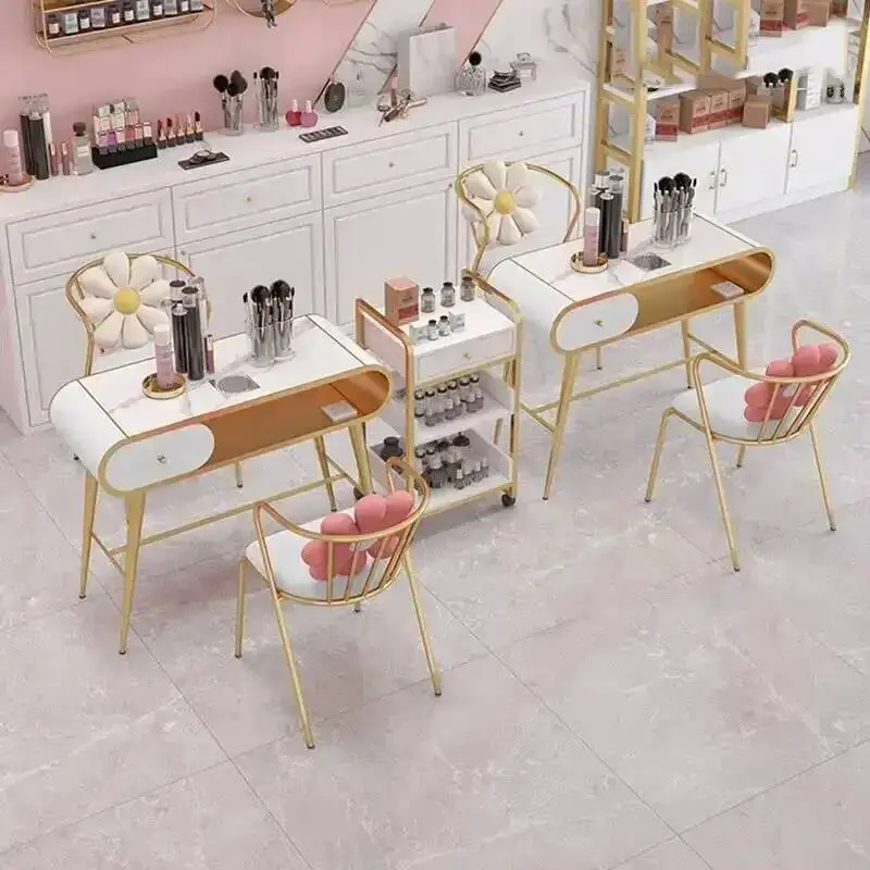 Salon Art Nail Tables Golden Furniture Iron Light Luxury Fashion Professional Manicure Table Beauty Salon Workbench Nail Table