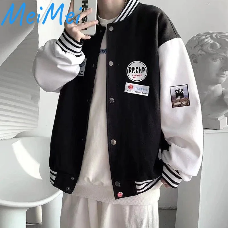 

Contrast Color Casual Male Coat American Style 2024 Printed Jacket for Men Youth Popular Loose Single-breasted Sports