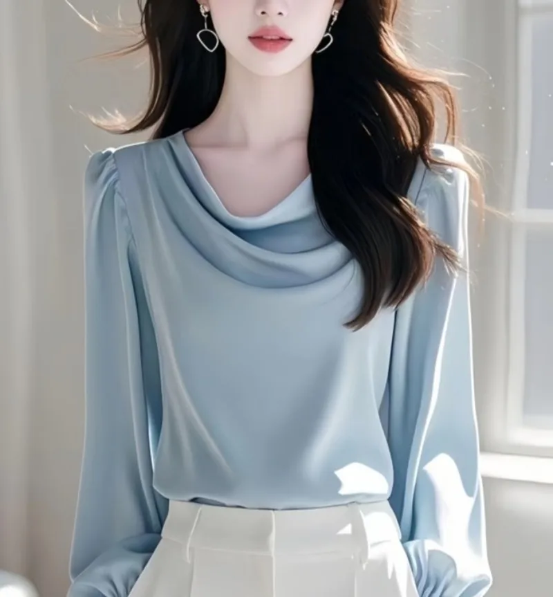 Satin Vintage Women's Blouses Korean Shirts FASHION Loose Spring/Summer Solid Vintage Clothing Long Sleeve Women Tops