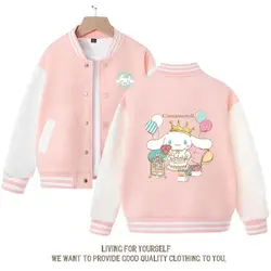 Sanrios Anime Cinnamoroll Cute Cartoon Kawaii Anime Kids Jacket Spring And Autumn New Loose Sport Baseball Uniform Birthday Gift