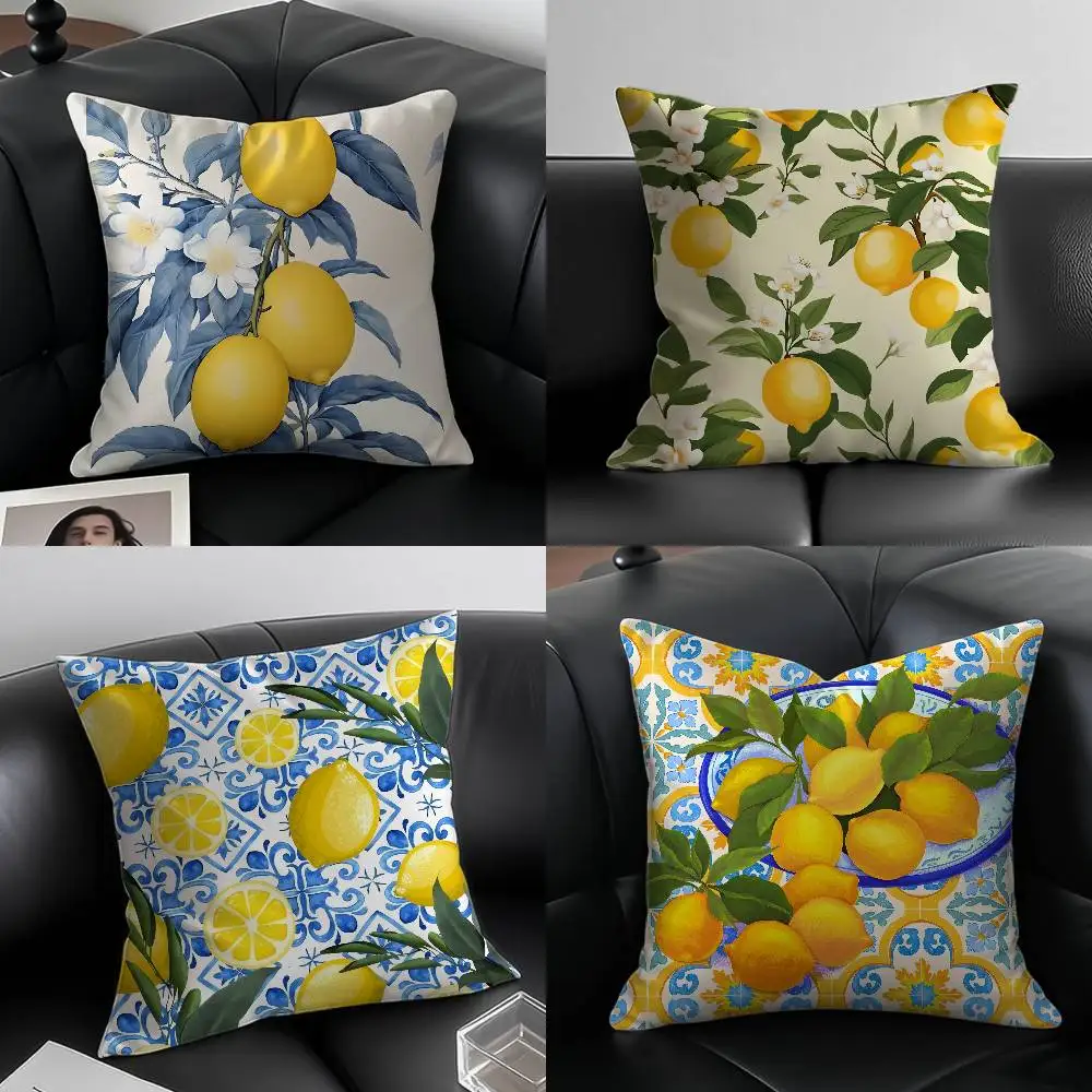

Classical luxury Lemon Pattern Pillow Case Anti-dustmite Pillowcase Invisible zipper silky short plush Sofa cushion cover