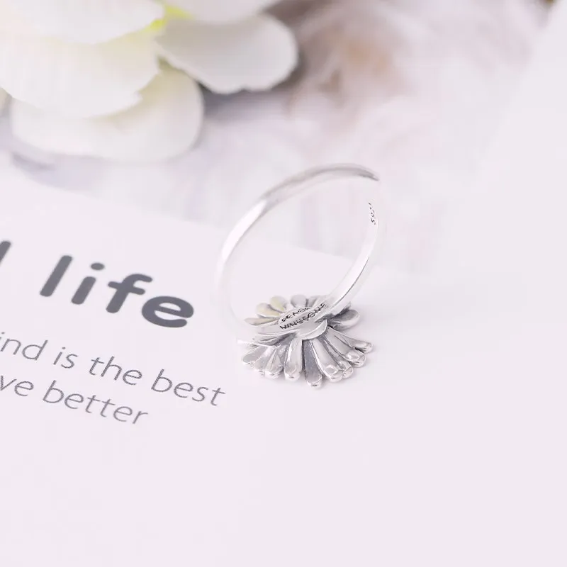 925 Sterling Silver Daisy Sun Flower Open Ring Japanese and Korean Inns Fresh Net Red Simple Ring Female Index Finger Tail Ring