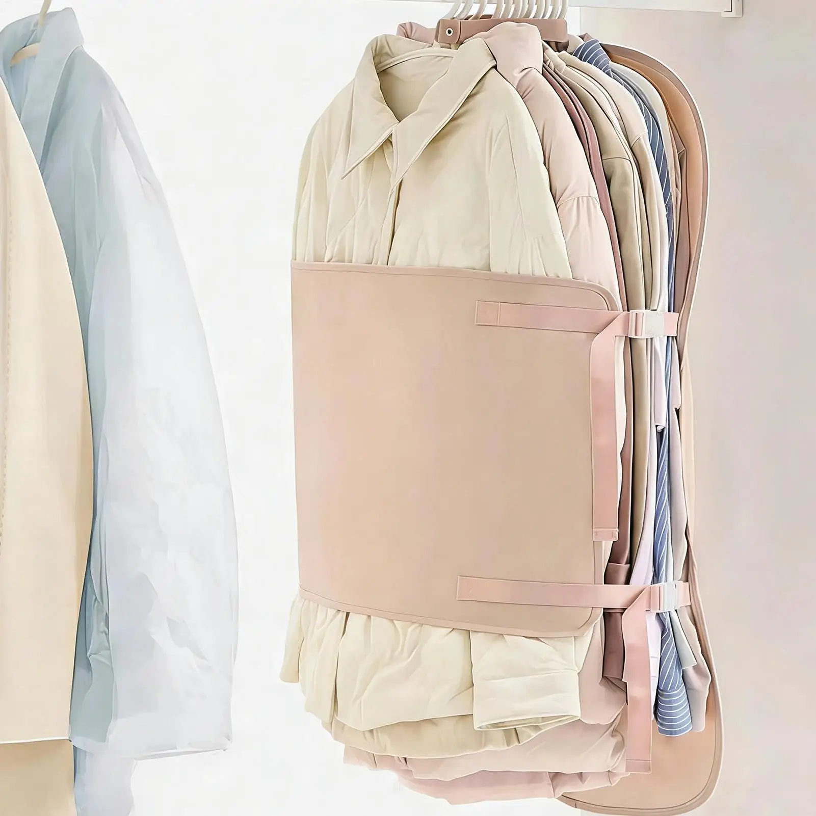 Wardrobe Compressed Storage Board Closet Space Saver Compression Strap for Down Jacket Coat Sweater Travel Clothes Organizer Bag