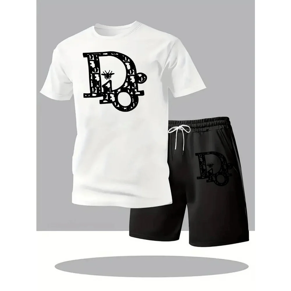 

Men's Summer Beach Sports Suit Casual Outdoor Basketball Sports Comfortable Two-Piece Set with Fashion Loose T-Shirt And Shorts