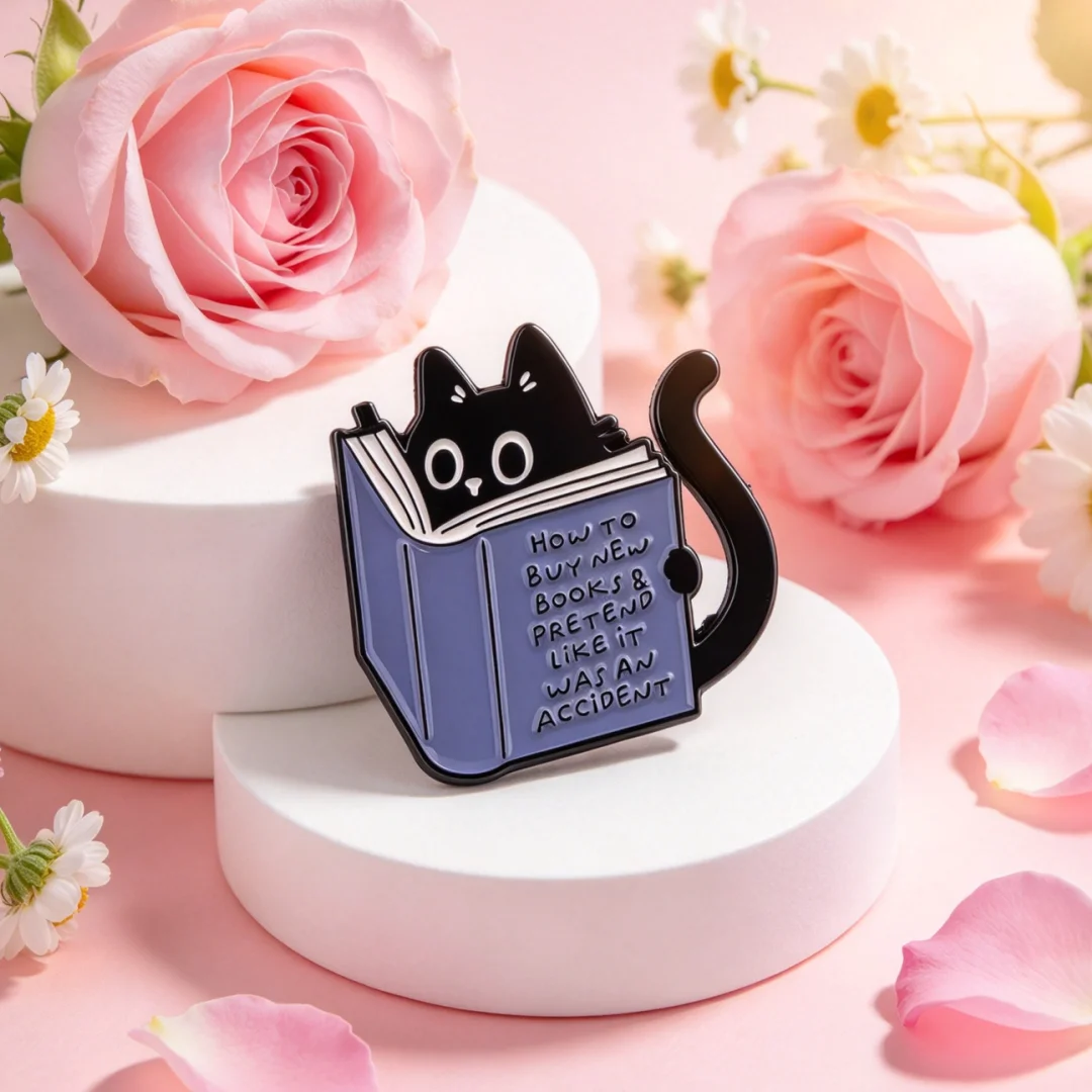 Cute Black Cat Reading Book Enamel Pin, Funny Quote Bookish Lapel Badge, Cartoon Cat Brooch for Backpack Jacket Hat Decor