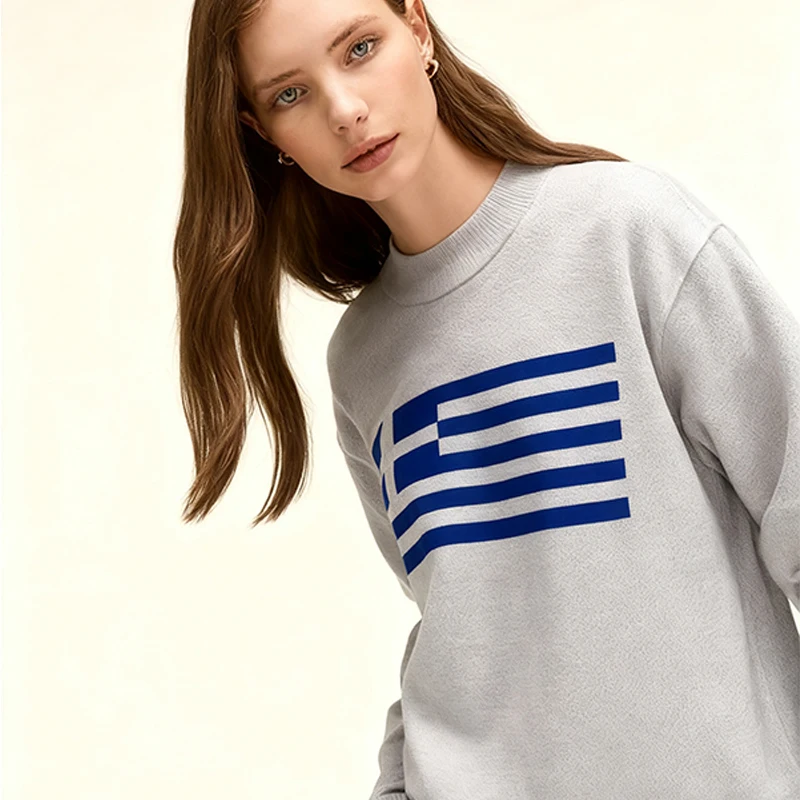 

Модный винтажный свитер 2025 года, зима-осень, уличная одежда, свободный свитер в стиле ретро Y2k, полосатый принт, длинный рукав, вязаный пуловер с круглым вырезом, топ