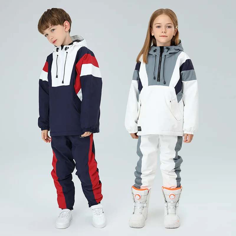 

New Ski Suit Girls Warm Hooded Outdoor Snowboard Jacket Men Kids Skiing Set Windproof Waterproof Snow Pants Winter clothing
