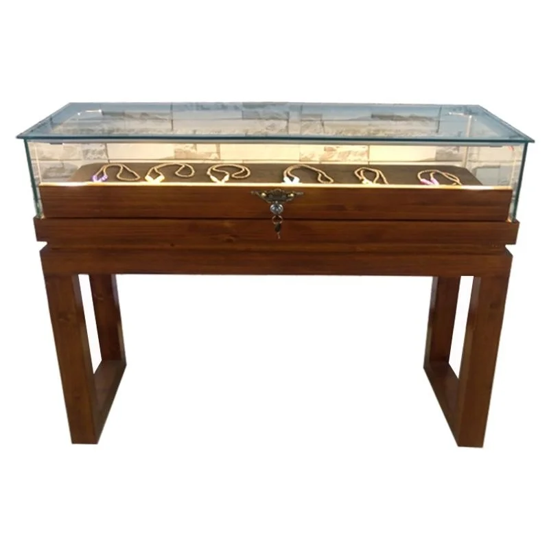 

Custom Retro Jewelry Display Cabinet Solid Wood Commercial Jewelry Crafts Jade Porcelain Museum Glass Counter