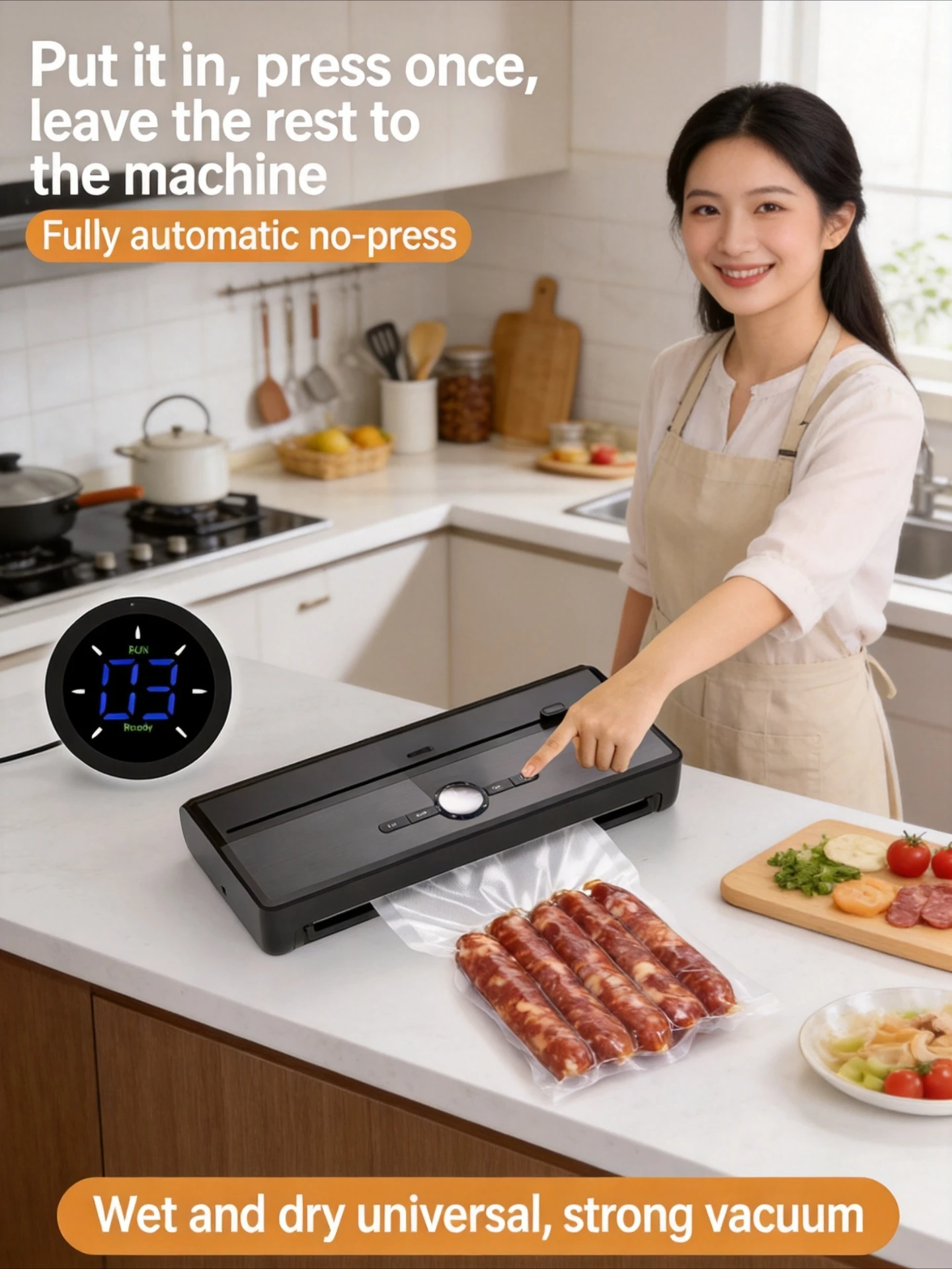 German Design Double Pump Vacuum Food Sealer Powerful Suction Auto Sealing Machine Dry Wet Dual Purpose Kitchen Package