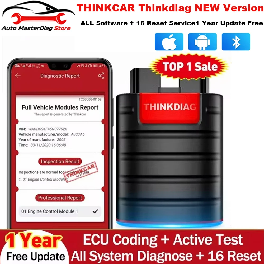 

Thinkdiag OBD2 Scanner Bluetooth,1 Year Update fits for iPhone & Android All System Bidirectional scan Tool OE Level Diagnostic