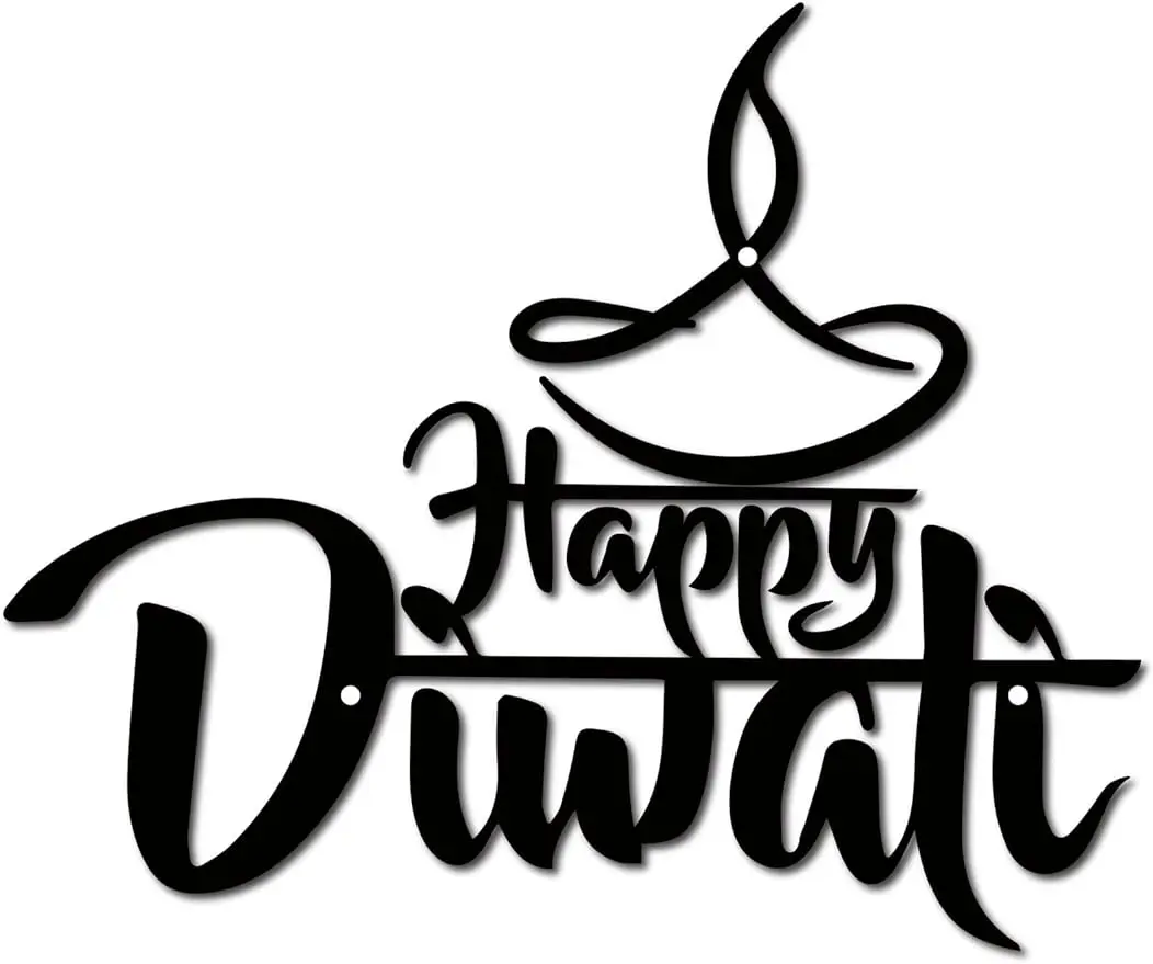 1PC Happy Diwali Metal Wall Art Diwali Wall Decor Wall Hanging Ornament Iron Sculpture Sign for Indoor Outdoor Home Livingroom