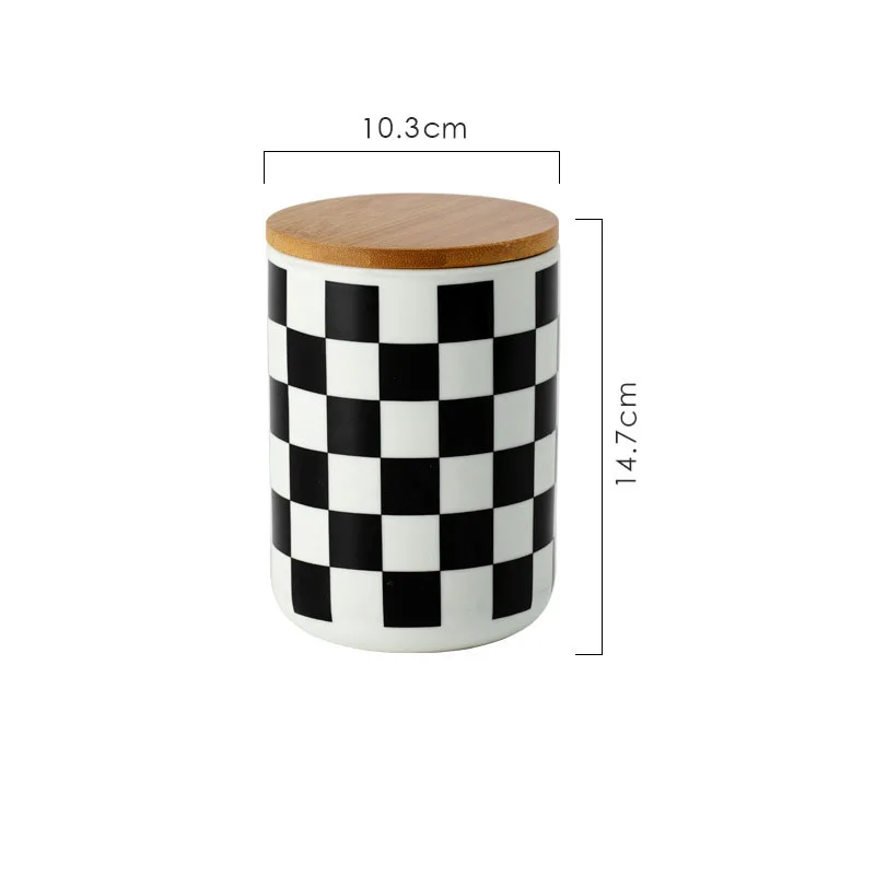 European Ceramic Storage Jar with Lid Hand Painted Geometric Patterned Decor Kitchen Cereal Dispenser Desktop Seal Candy Jars