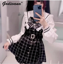 Japanese Mine Series Mass-Produced Ladies Elegant Waist-Tight Bow Short Sleeve Shirt Dress and Shorts 2 Piece Set Women Outfits