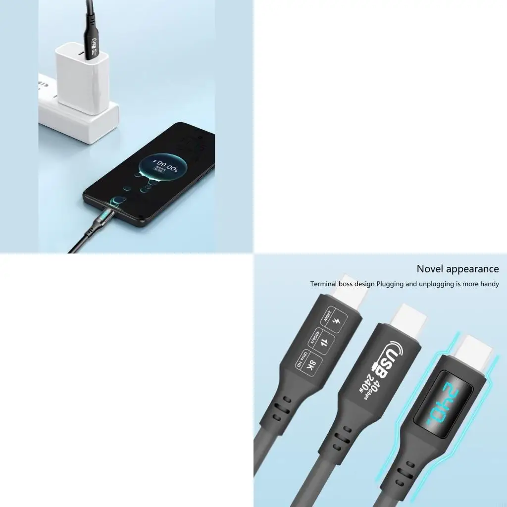 

L41E PD240W Кабель для передачи данных с цифровым дисплеем и быстрой зарядкой, 40 Гбит/с, тип C, кабель для передачи данных, м