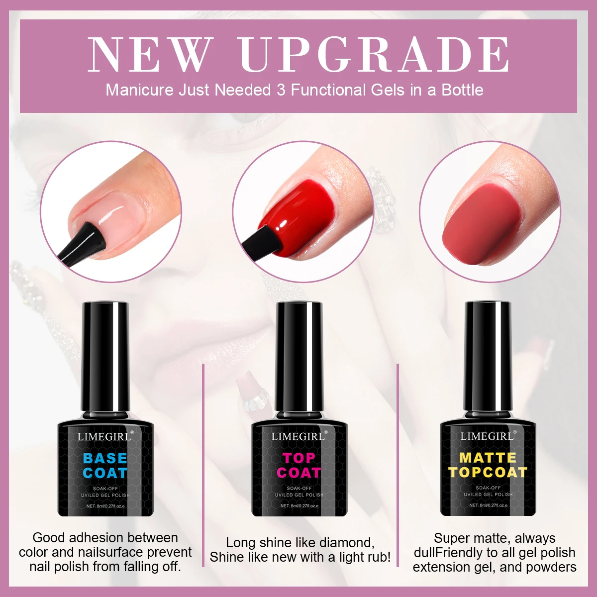 18 PCS Gel Nail Polish Set for Beginners 8ML Glitter Art Gel with Base Coat Top Coat and Matte Top Coat for Manicure Salon Tools