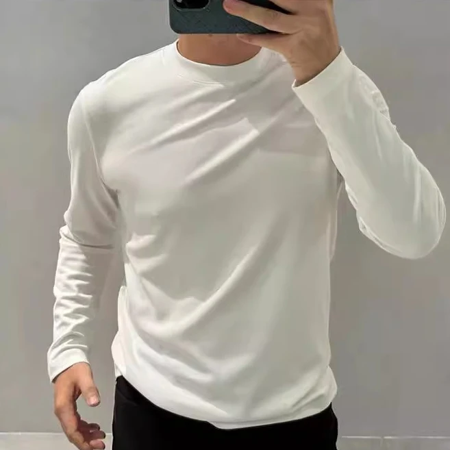 

High Quali Anti-Wrinkle Pure Color Long Sve Men's T-irt Slim Fit Cotton Base irt Trendy Autumn Faion Urban Sle