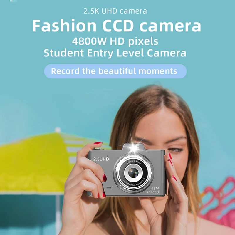 Câmera infantil 1080p, 48mp, lentes duplas, zoom óptico 8x, mini câmera ccd, tela tft de 2,8 polegadas, ótimo presente para meninos e meninas-preto