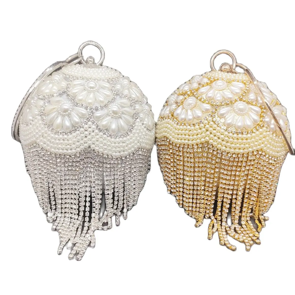DG PEAFLOW Round Circular Gold Diamond Tassel Bridal Women Evening Party Crystal Clutch Bag Wedding Wristlets Purse